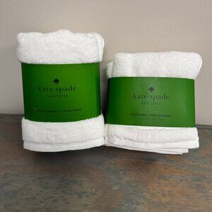6 pc Kate Spade Bright White Towel Set Striped 2 Hand Towels 4 Washcloths